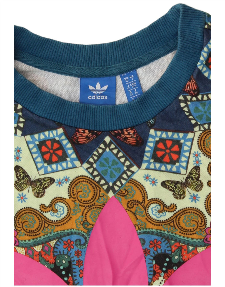 Adidas Womens Abstract Pattern Sweatshirt Jumper UK 10 Small Blue Bohemian