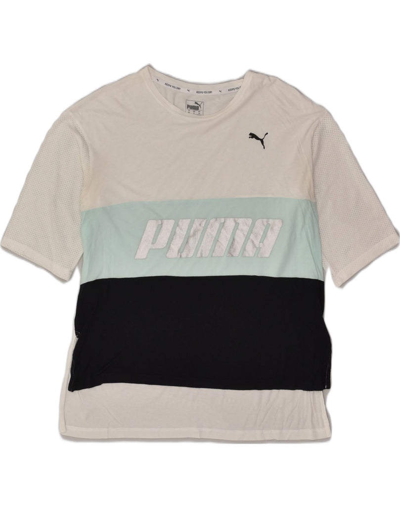 PUMA Mens Graphic T-Shirt Top XS White Colourblock Cotton | Vintage Puma | Thrift | Second-Hand Puma | Used Clothing | Messina Hembry 