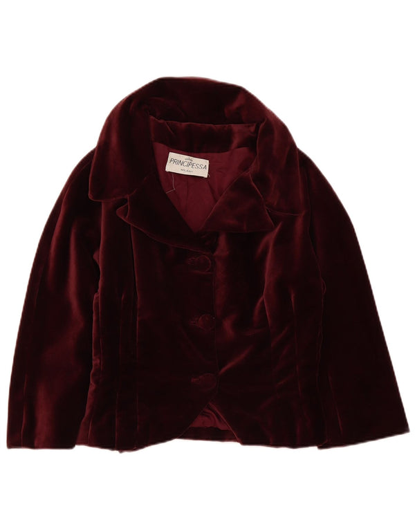 Vintage Womens 3/4 Sleeve Velvet Bolero Jacket UK 12 Medium Burgundy