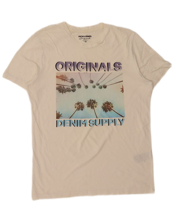 JACK & JONES Mens Originals Graphic T-Shirt Top Medium White Cotton