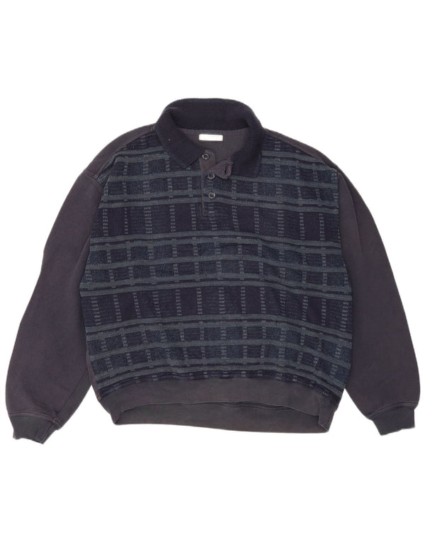 Marks & Spencer Mens Polo Neck Sweatshirt Jumper Large Navy Blue Check
