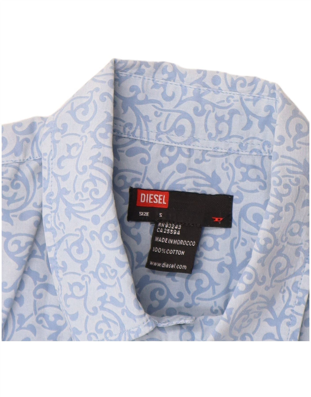 DIESEL Mens Short Sleeve Shirt Small Blue Floral Cotton