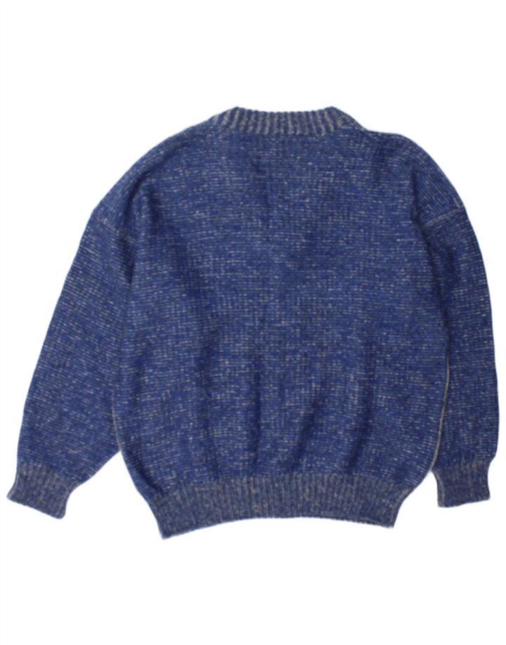 Vintage Mens V-Neck Jumper Sweater Large Blue Colourblock