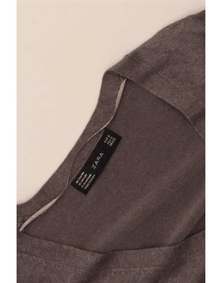 Zara Womens V-Neck Jumper Sweater UK 10 Small Grey Rayon
