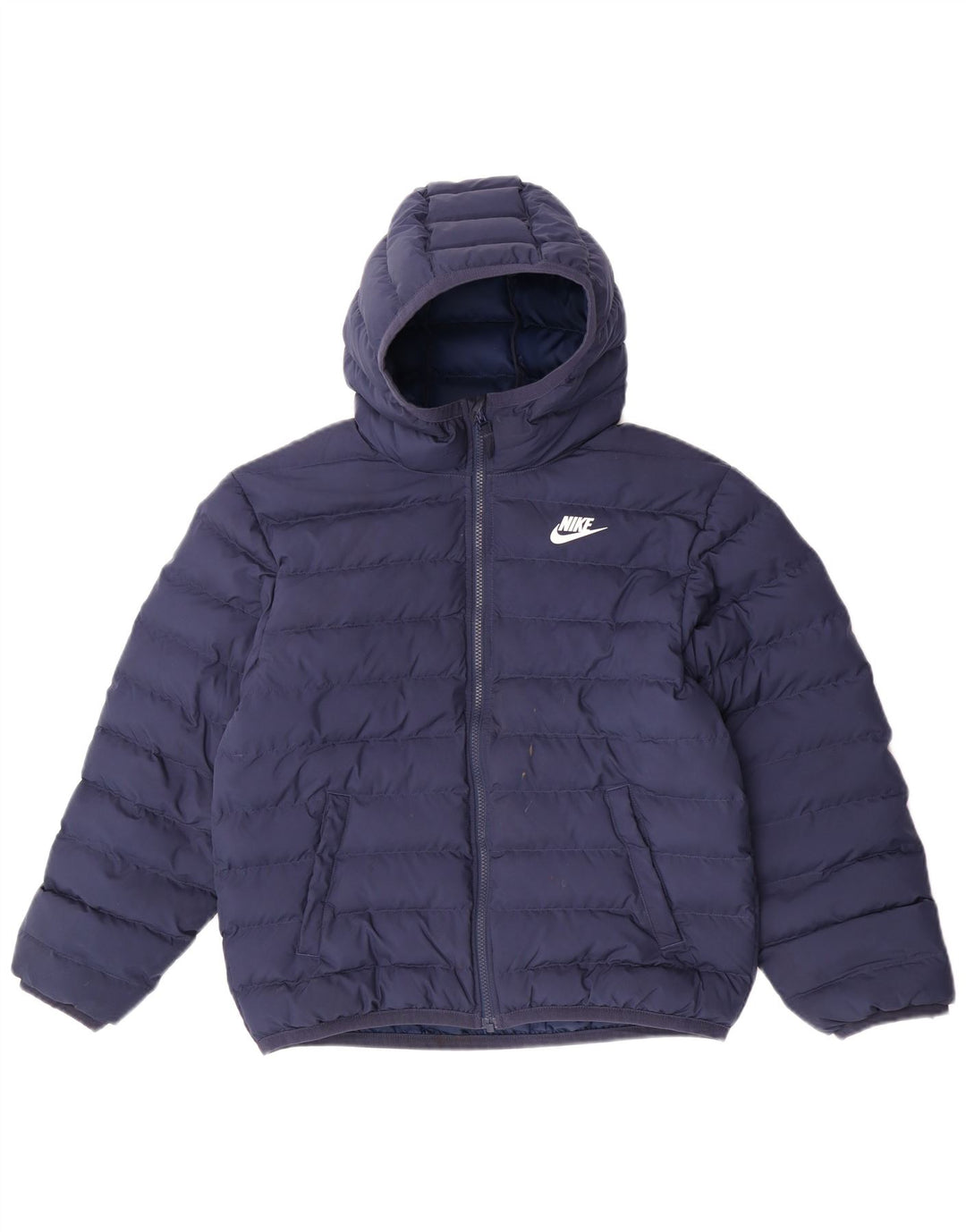 Nike Boys Hooded Padded Jacket 12-13 Years Large Navy Blue Polyester