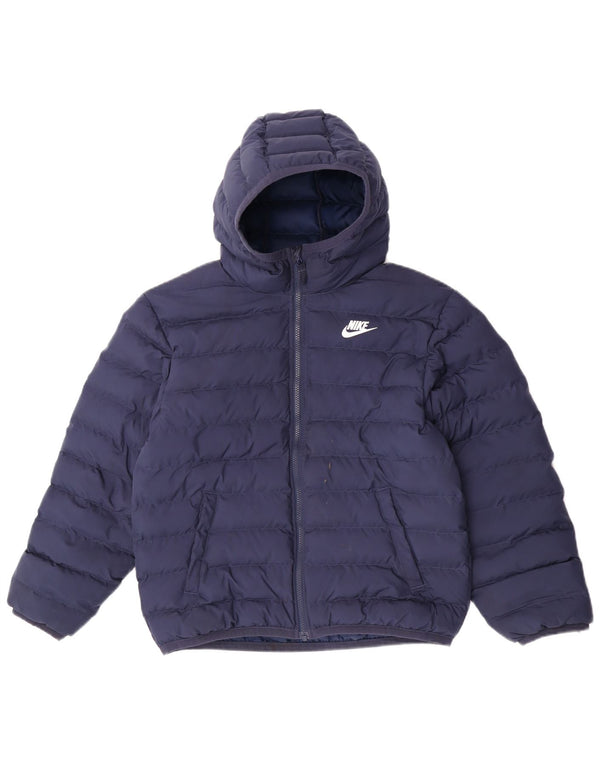 Nike Boys Hooded Padded Jacket 12-13 Years Large Navy Blue Polyester