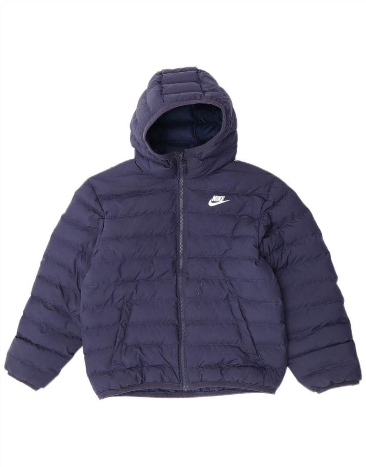 Nike Boys Hooded Padded Jacket 12-13 Years Large Navy Blue Polyester