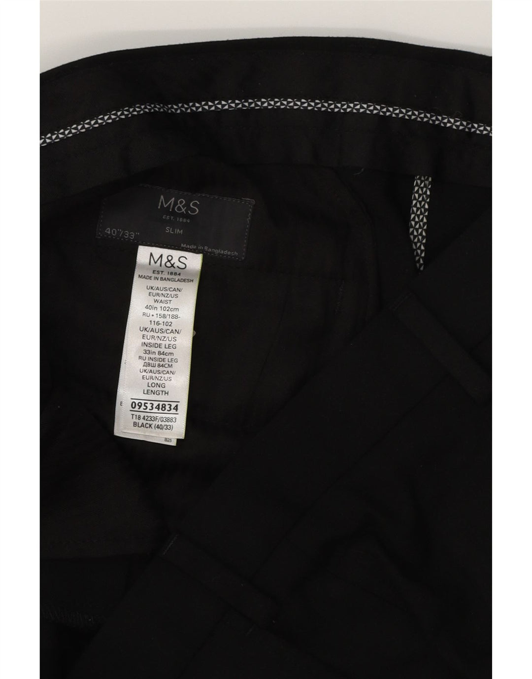 MARKS & SPENCER Mens Slim Chino Trousers W40 L33 Black Polyester