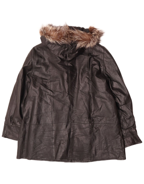1957 Legendary Womens Hooded Leather Coat UK 18 XL Black