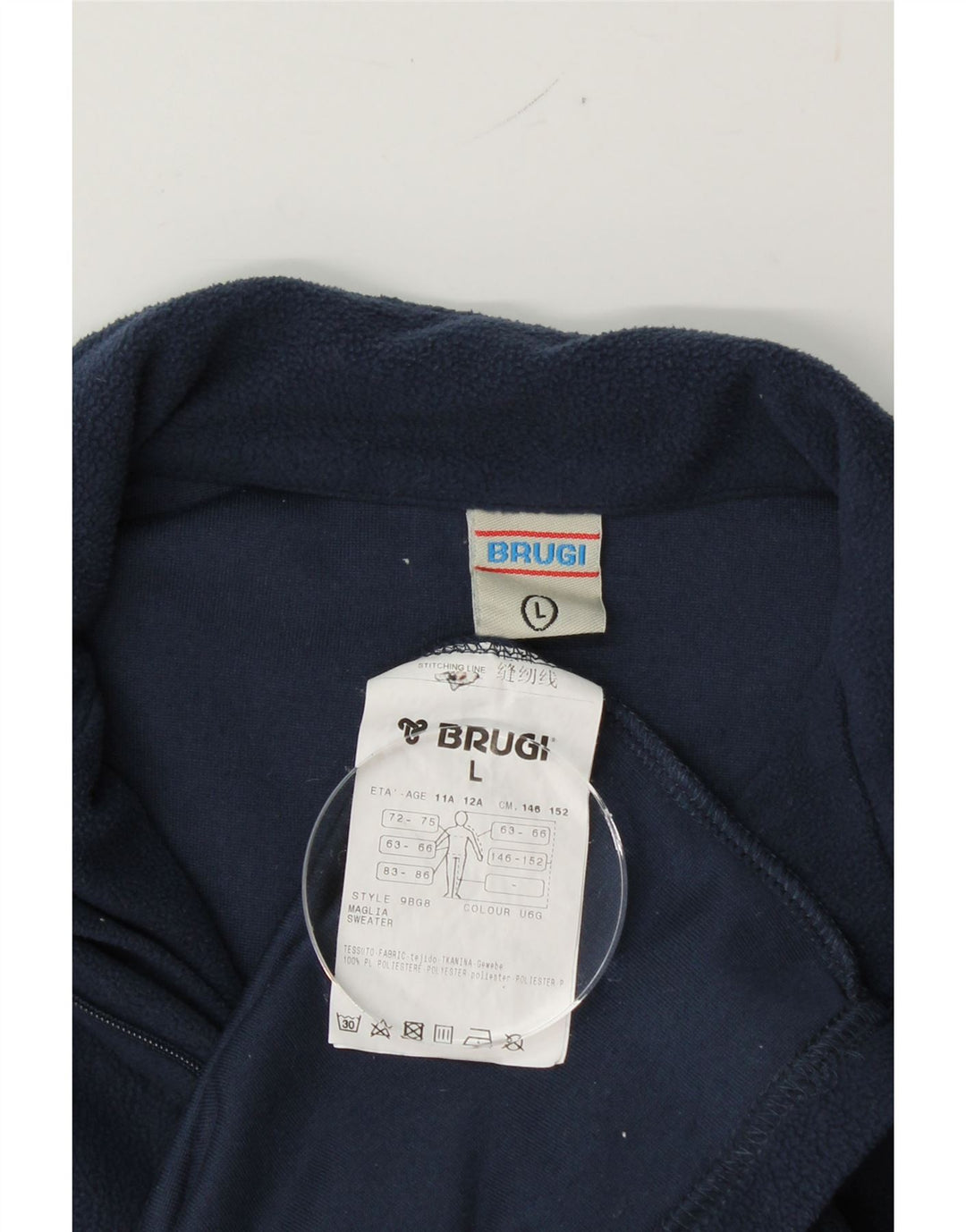 BRUGI Womens Zip Neck Fleece Jumper UK 14 Large Navy Blue Polyester Vintage Brugi and Second-Hand Brugi from Messina Hembry 