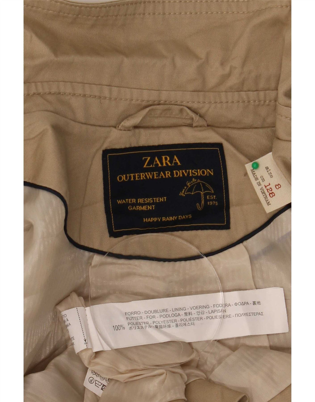 Zara Girls Double Breasted Raincoat 7-8 Years Beige Polyester