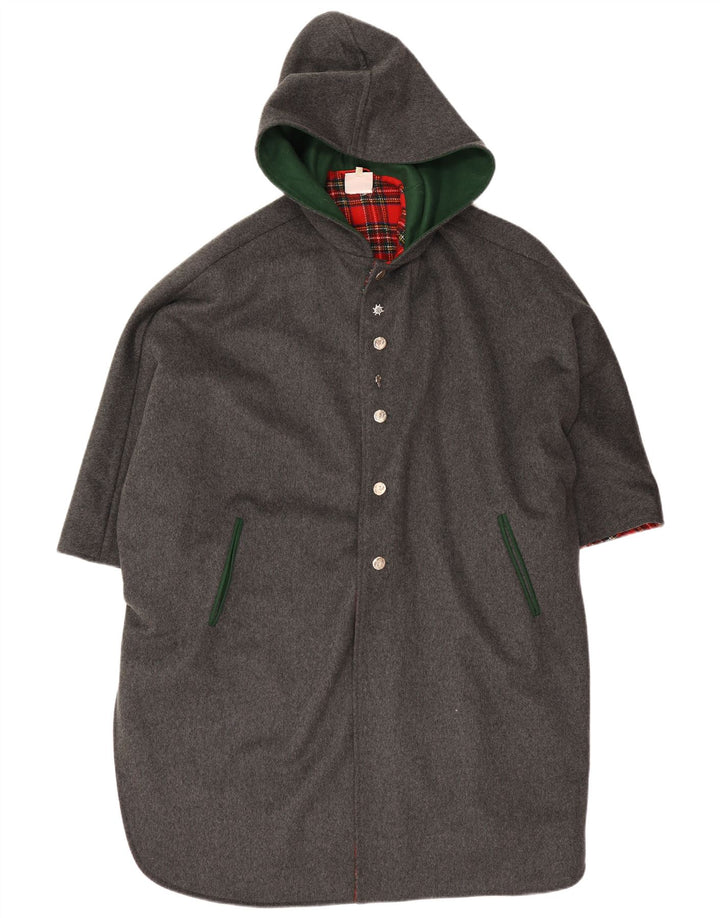 Vintage Womens Hooded Poncho Coat One Size Grey