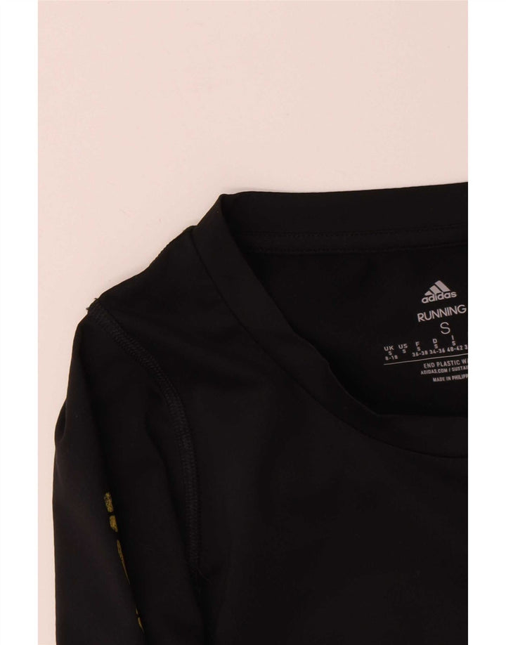 Adidas Womens Graphic Top Long Sleeve UK 8/10 Small Black Polyester