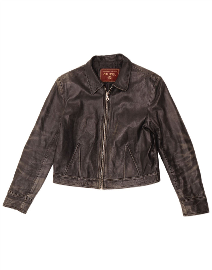 Vintage Womens Crop Leather Jacket UK 14 Medium Black Leather