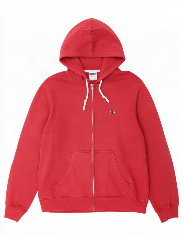 Champion Mens Zip Hoodie Sweater Large Red Cotton