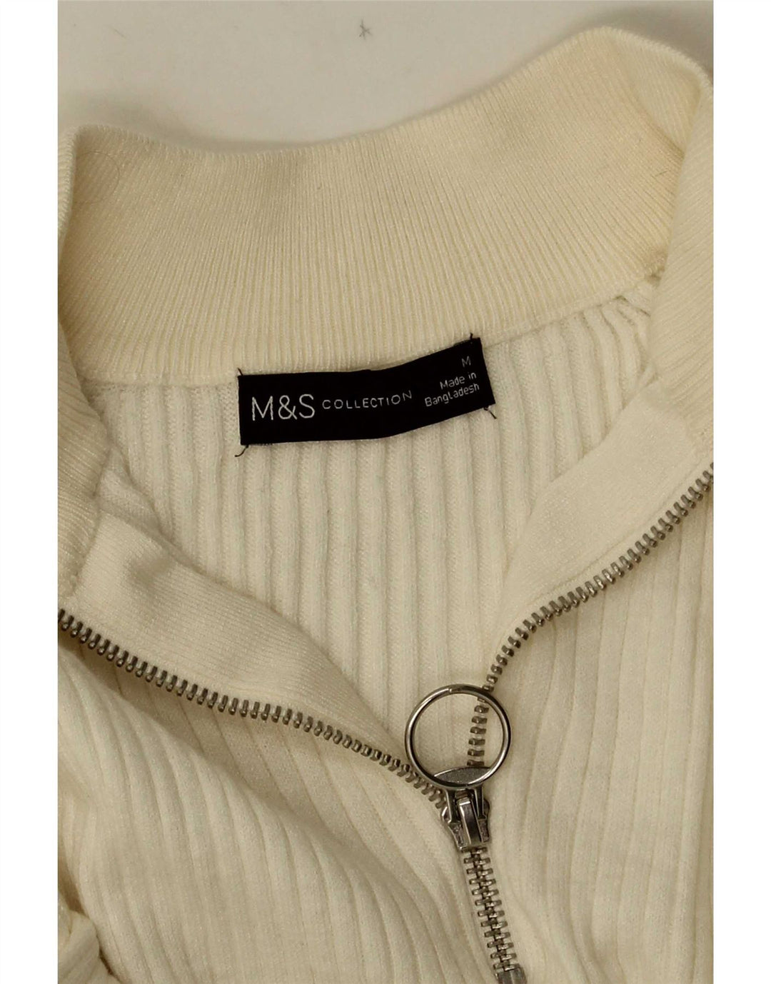 Marks & Spencer Womens Zip Neck Jumper Sweater UK 14 Medium Off White