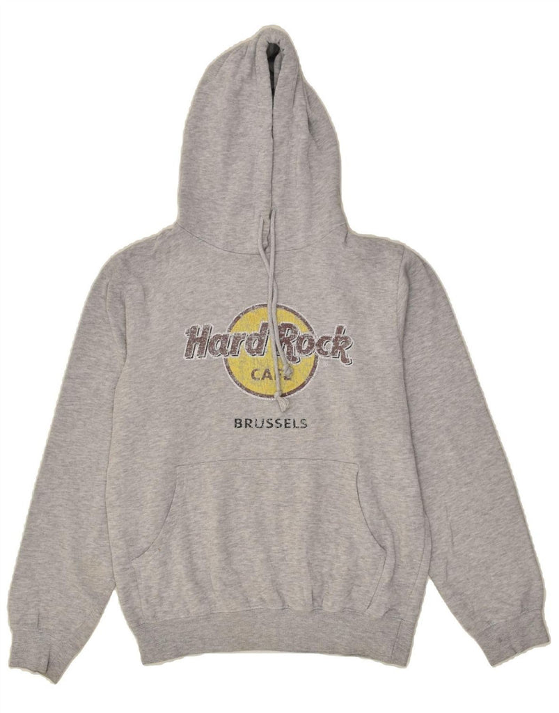 HARD ROCK CAFE Womens Brussels Graphic Hoodie Jumper UK 14 Medium Grey | Vintage Hard Rock Cafe | Thrift | Second-Hand Hard Rock Cafe | Used Clothing | Messina Hembry 