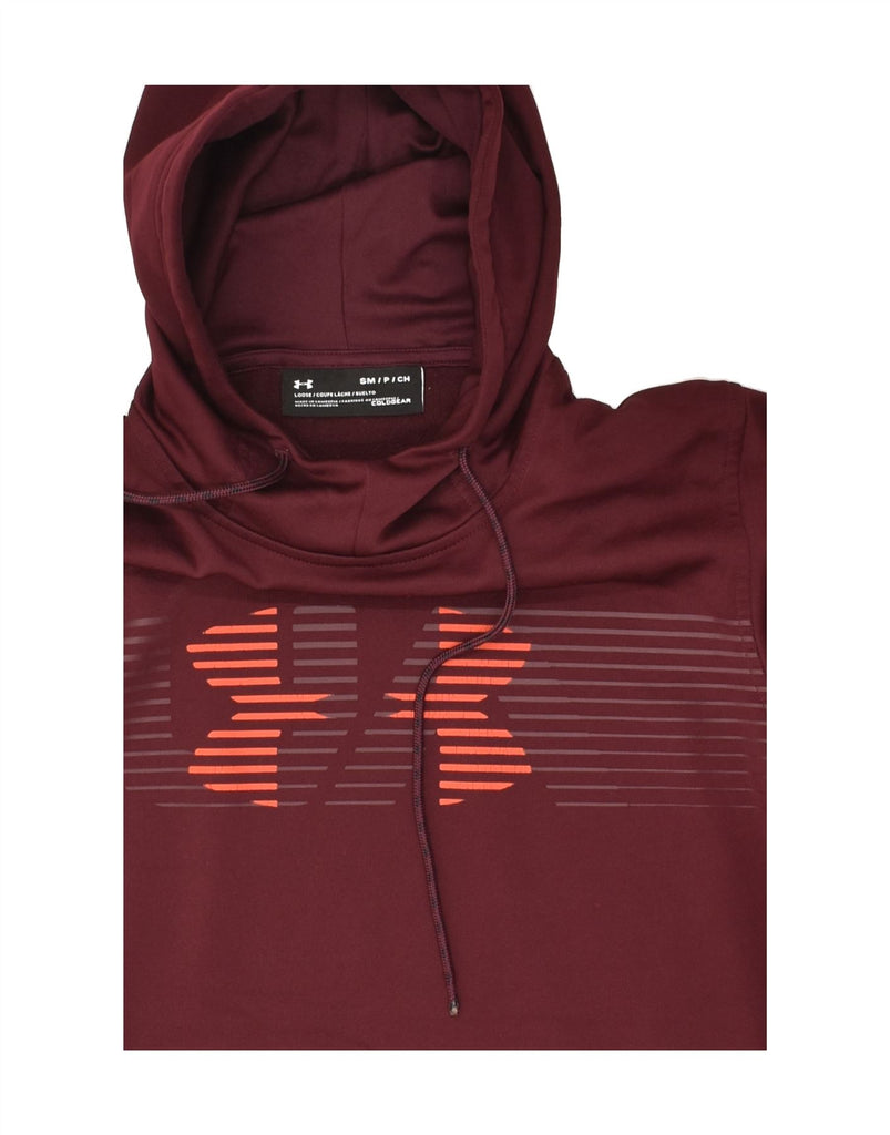 UNDER ARMOUR Mens Cold Gear Graphic Hoodie Jumper Small Burgundy | Vintage Under Armour | Thrift | Second-Hand Under Armour | Used Clothing | Messina Hembry 