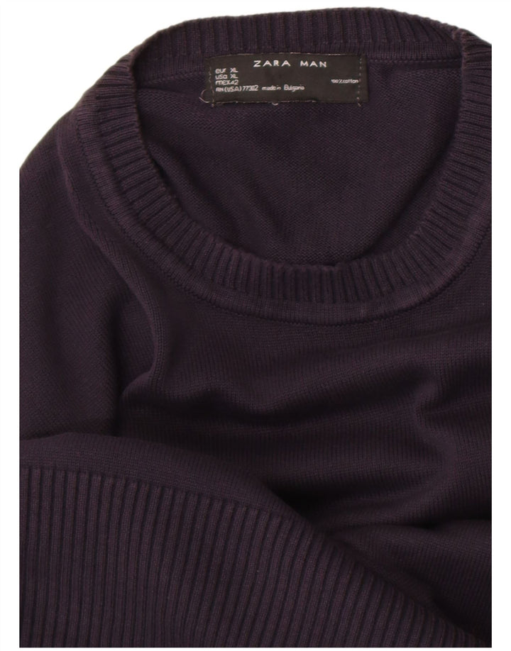 Zara Mens Crew Neck Jumper Sweater XL Navy Blue Cotton