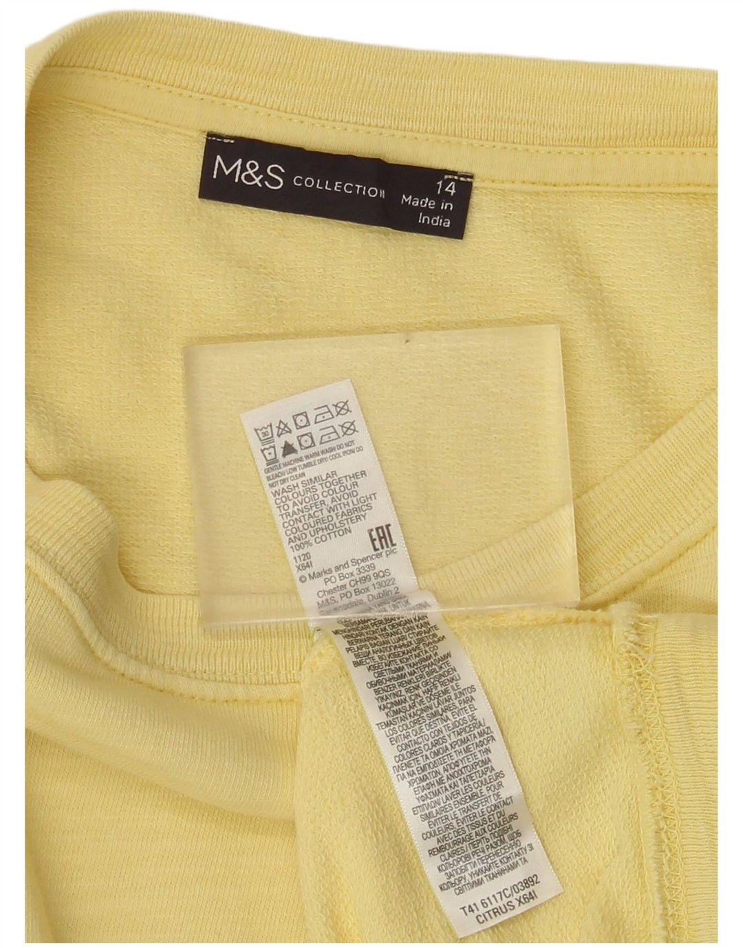 Marks & Spencer Womens Sweatshirt Jumper UK 14 Large Yellow Cotton