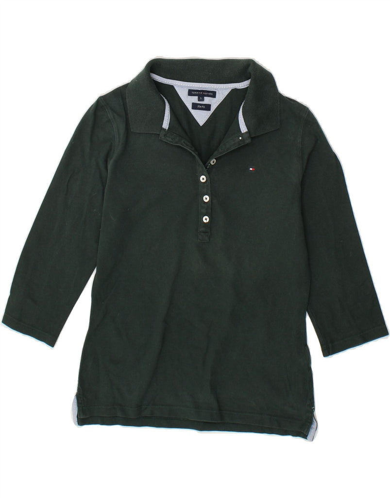 TOMMY HILFIGER Womens Slim Fit 3/4 Sleeve Polo Shirt UK 10 Small Green | Vintage Tommy Hilfiger | Thrift | Second-Hand Tommy Hilfiger | Used Clothing | Messina Hembry 