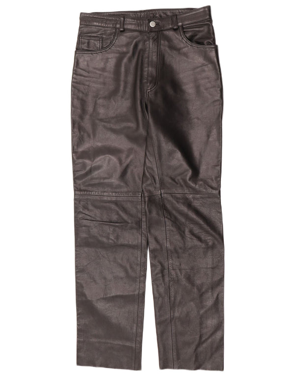 Vintage Mens Straight Leather Trousers IT 46 Small W30 L31 Black Leather