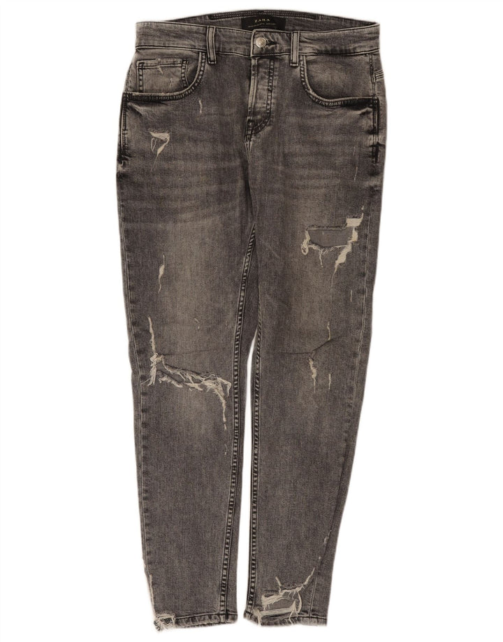 Zara Mens Distressed Slim Jeans EU 42 Large W32 L29 Grey