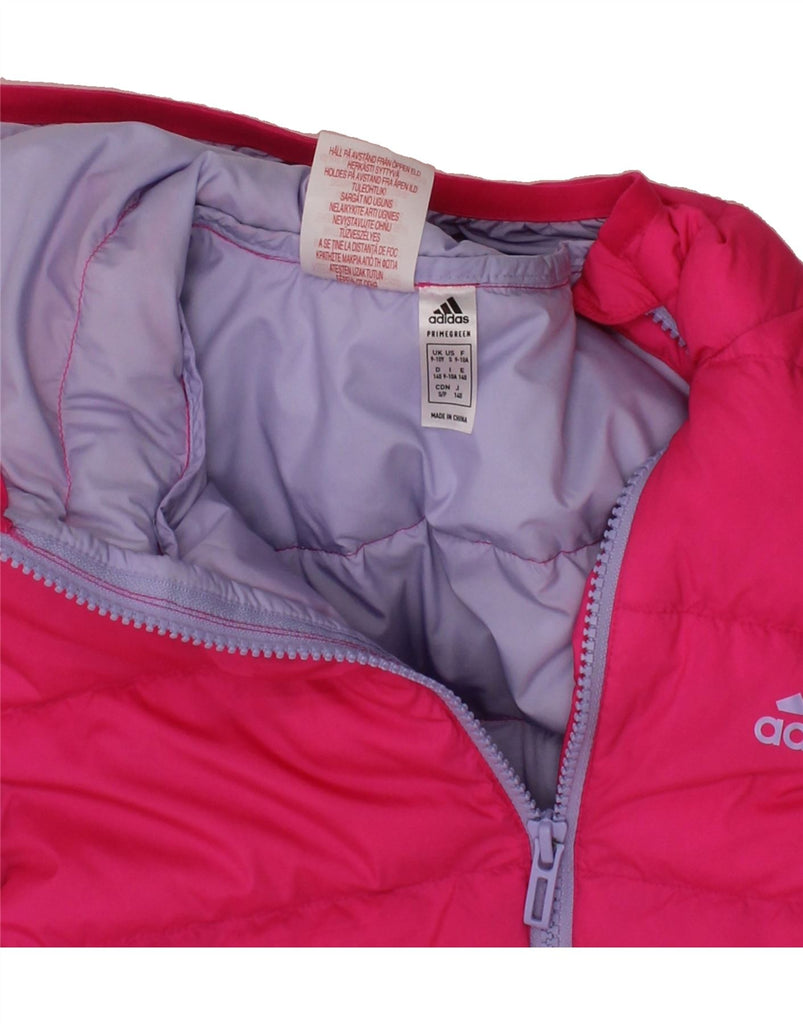 ADIDAS Girls Graphic Hooded Padded Jacket 9-10 Years Pink Polyester Vintage Adidas and Second-Hand Adidas from Messina Hembry 