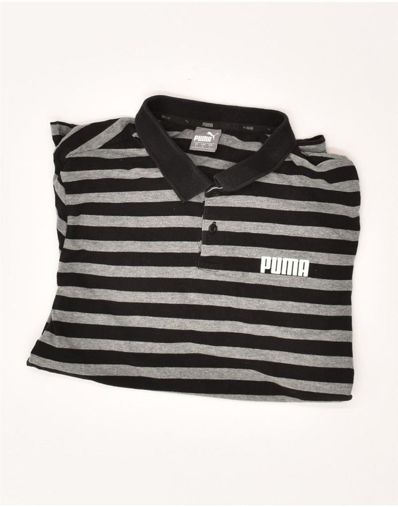 PUMA Mens Graphic Polo Shirt Large Black Striped | Vintage Puma | Thrift | Second-Hand Puma | Used Clothing | Messina Hembry 