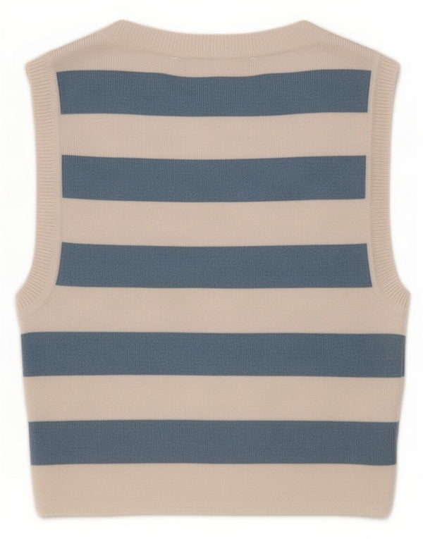 Zara Womens Crop Vest Top UK 8 Small Blue Striped Viscose