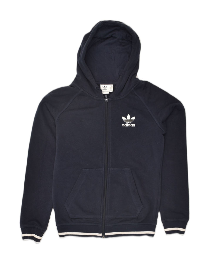 ADIDAS Womens Zip Hoodie Sweater UK 6 XS Navy Blue Cotton | Vintage Adidas | Thrift | Second-Hand Adidas | Used Clothing | Messina Hembry 