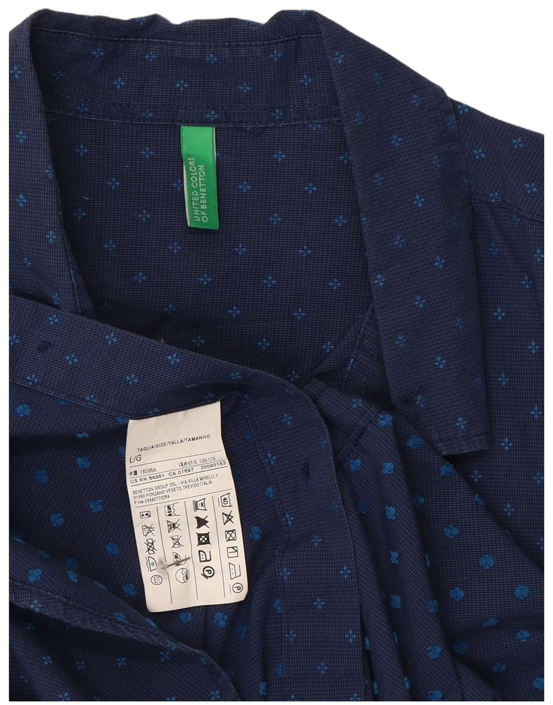 Benetton Mens Shirt Large Navy Blue Spotted Cotton