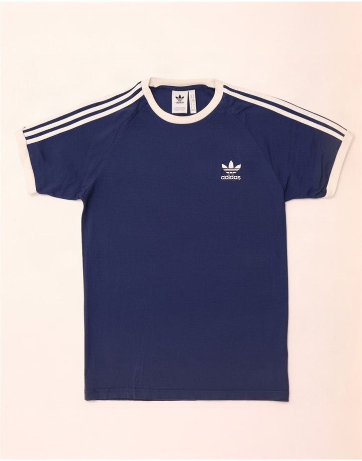 Adidas Mens T-Shirt Top Medium Navy Blue Colourblock Cotton