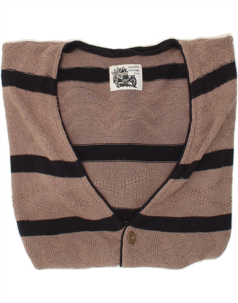 VINTAGE Mens Cardigan Sweater Medium Brown Striped Vintage Vintage and Second-Hand Vintage from Messina Hembry 