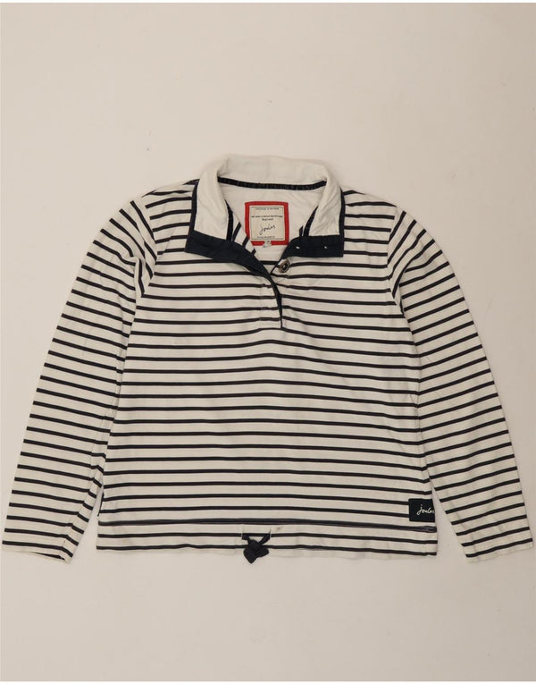Joules Womens Button Neck Sweatshirt Jumper UK 16 Large White Striped