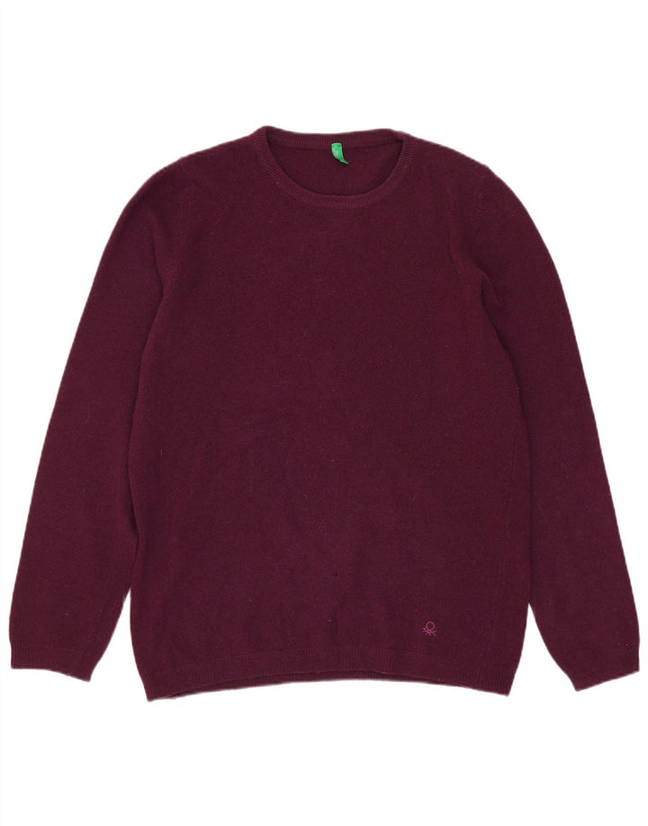 Benetton Womens Crew Neck Jumper Sweater UK 14 Medium Burgundy Wool