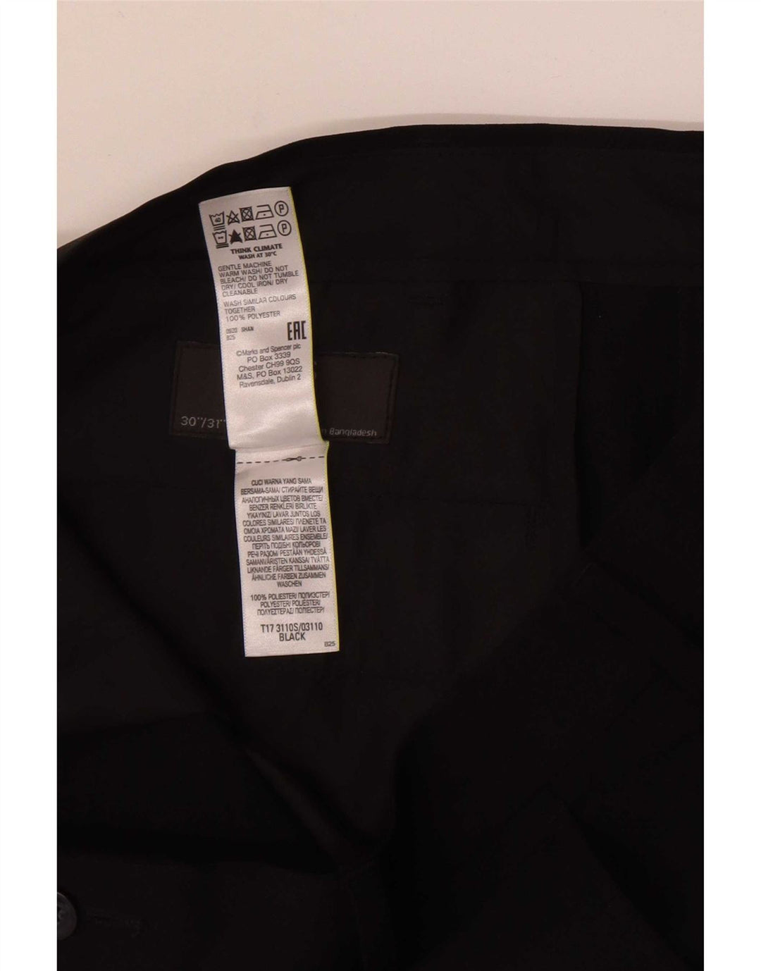 Marks & Spencer Mens Slim Casual Trousers W30 L31 Black Polyester