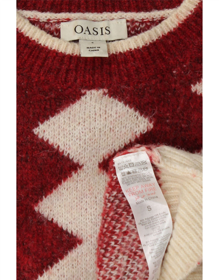 Oasis Womens Oversized Crew Neck Jumper Sweater UK 10 Small Red Geometric