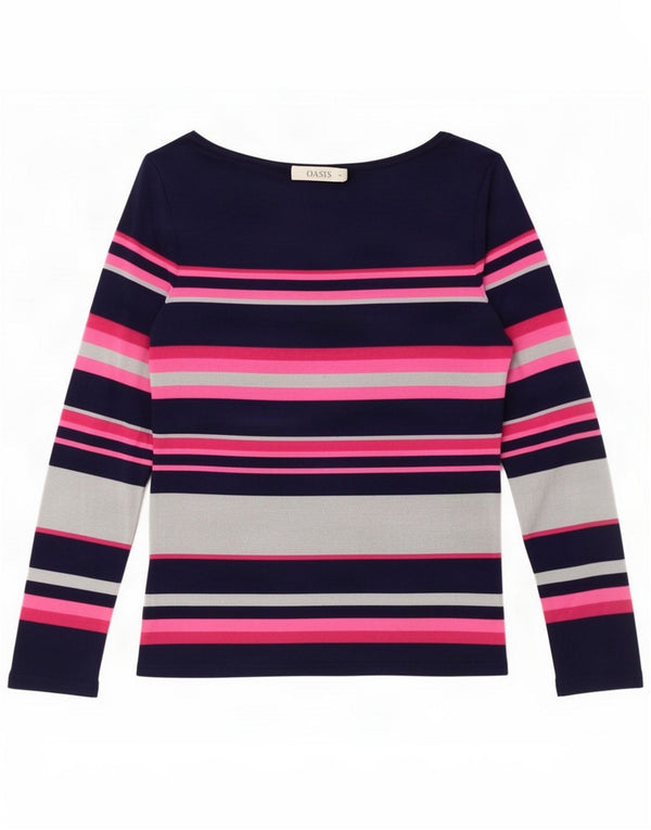 Oasis Womens Regular Blouse Top UK 12 Medium Navy Blue Striped Viscose
