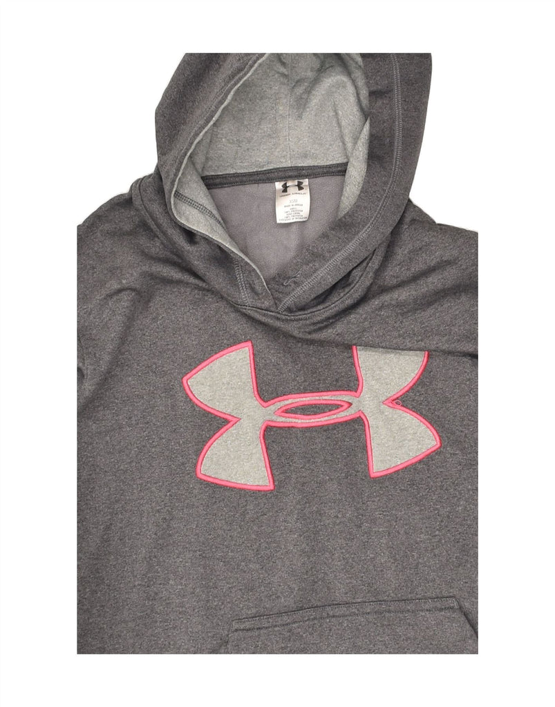 UNDER ARMOUR Womens Graphic Hoodie Jumper UK 6 XS Grey Polyester | Vintage Under Armour | Thrift | Second-Hand Under Armour | Used Clothing | Messina Hembry 