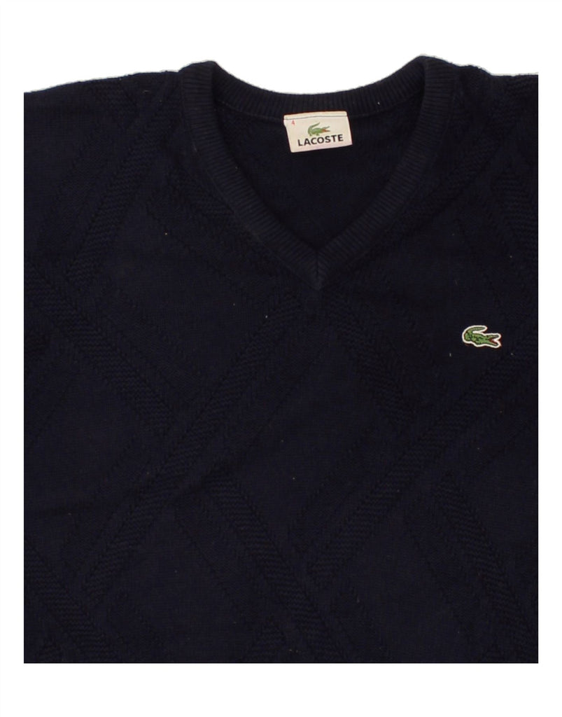 LACOSTE Mens V-Neck Jumper Sweater Size 4 Medium Navy Blue Argyle/Diamond Vintage Lacoste and Second-Hand Lacoste from Messina Hembry 