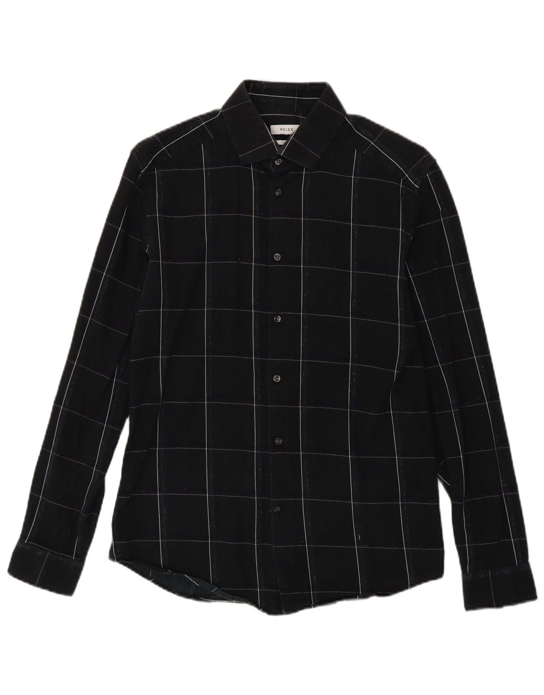 Reiss Mens Slim Fit Flannel Shirt Medium Black Check Cotton