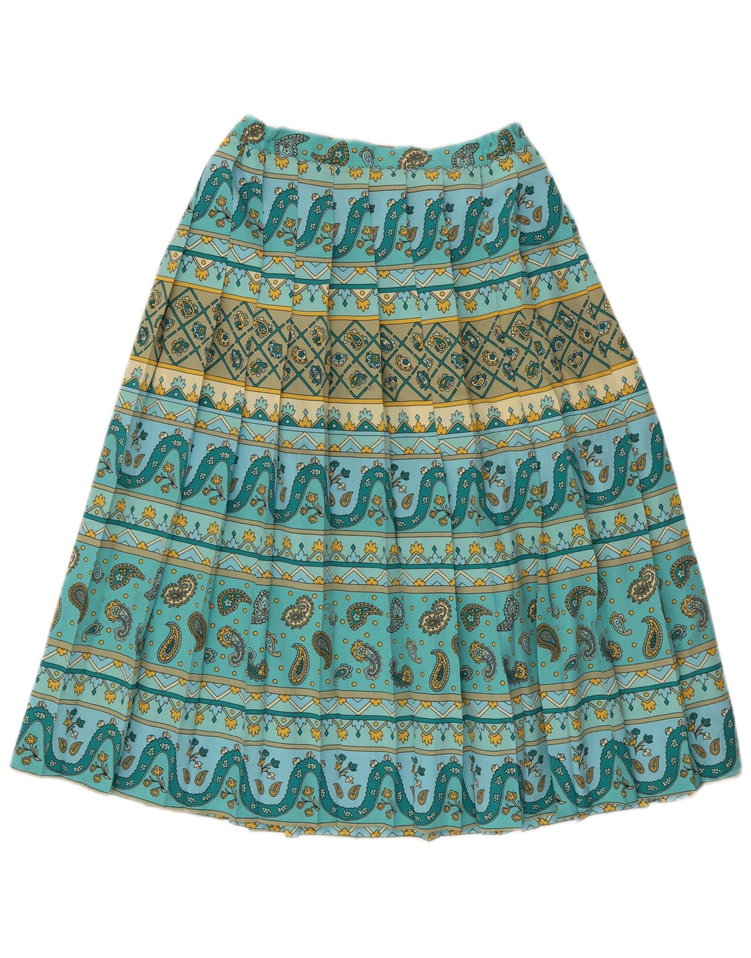 VINTAGE Womens Knife Pleated Skirt W32 Large  Turquoise Paisley Polyester