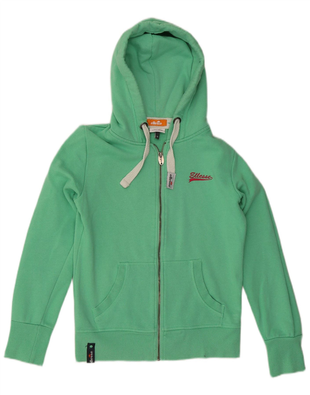 ELLESSE Womens Zip Hoodie Sweater UK 10 Small Green Cotton