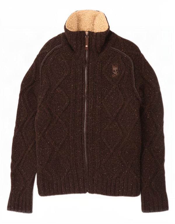 Energie Mens Knit Sherpa Jacket UK 40 Large Brown Flecked Wool