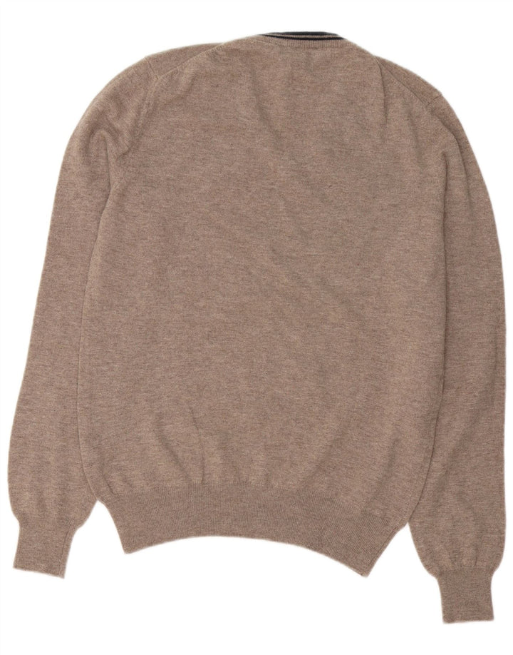 Fred Perry Mens V-Neck Jumper Sweater XL Brown Flecked Wool
