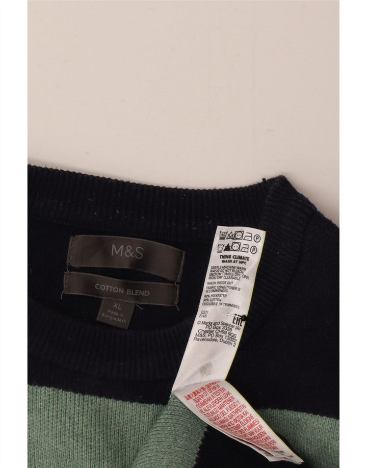 Marks & Spencer Mens Crew Neck Jumper Sweater XL Navy Blue Striped