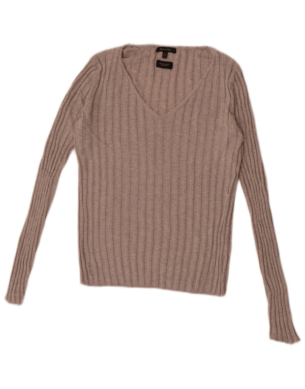 Massimo Dutti Womens V-Neck Jumper Sweater UK 6 XS Beige