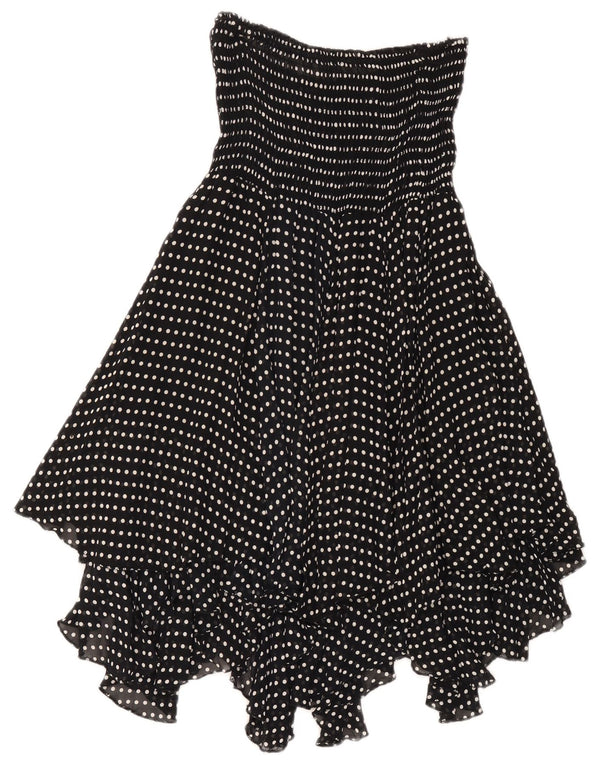 Vintage Womens Asymmetric Strapless Dress UK 18 XL Black Polka Dot Viscose