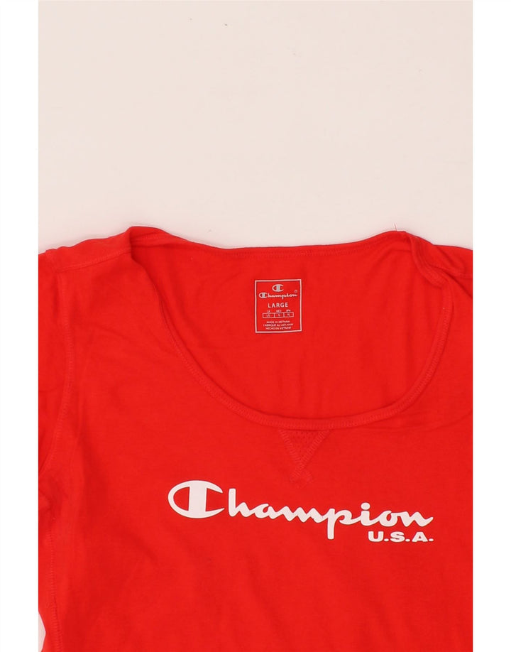 CHAMPION Womens Graphic T-Shirt Top UK 14 Large Red Vintage Champion and Second-Hand Champion from Messina Hembry 